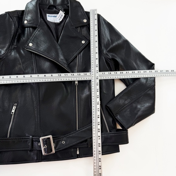 Old Navy Jacket Womens Large Black Faux Leather Moto Biker New - Picture 5 of 8